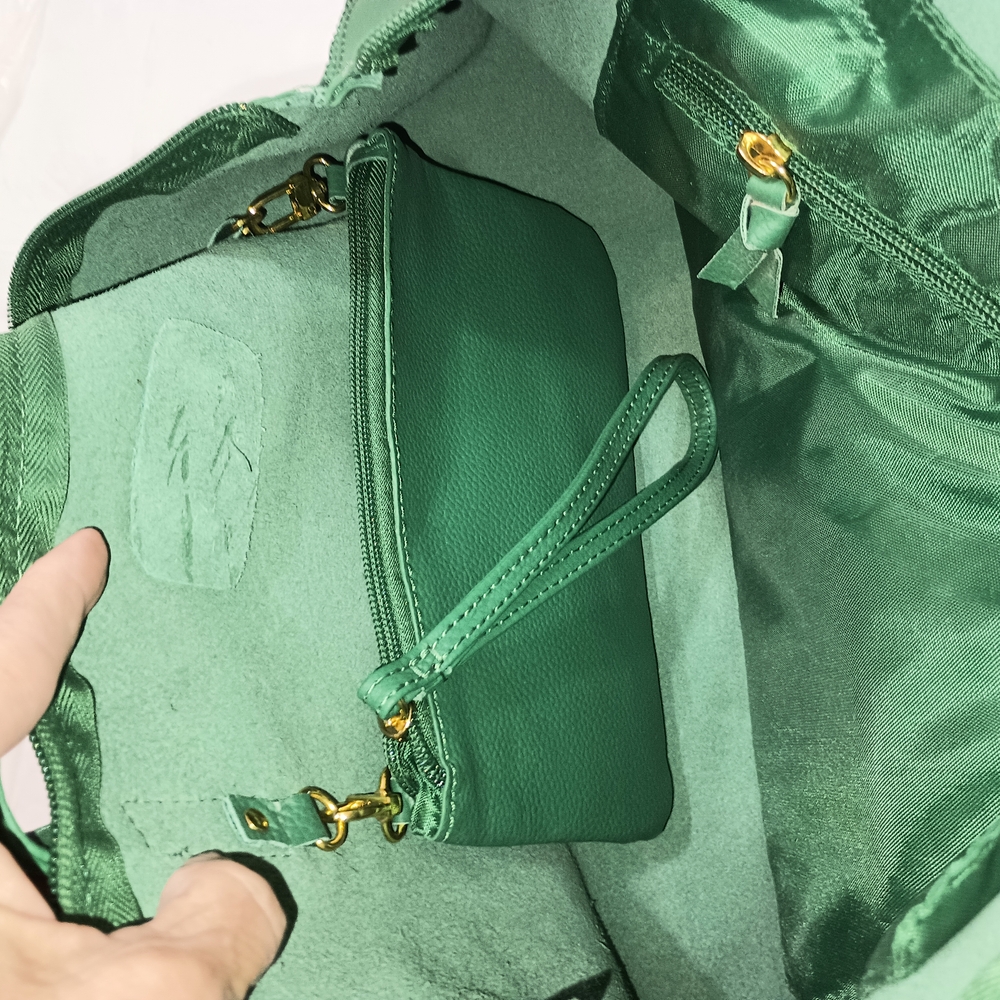 Joy Mangano Green Tote Bag with Gold Accents - Picture 2 of 4